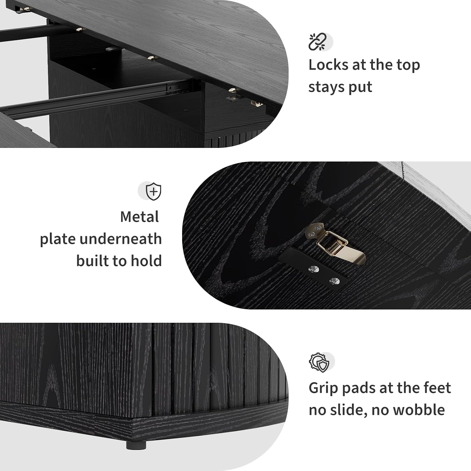 Garvee Extendable Round Dining Table with 2-Tier Storage Shelf & Drawer, 47.5 to 63 Inch Expandable Kitchen Table for 4-8 PM, Modern Farmhouse Fluted Pedestal Oval Circle Dinner Table, Black