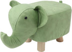 Focket Animal Footstool, Cute Elephant Shaped Ottoman Soft Padded Cushion Non Slip Feet Upholstered Kids Footstool with Premium Pine Wood Frame for Bedroom Living Room Entryway (Green)
