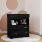Storkcraft Brookside 2 Drawer Changing Table Dresser, Black | GREENGUARD Gold Certified Baby Dresser with Removable Changing Table Topper, Includes Interlocking Drawer System