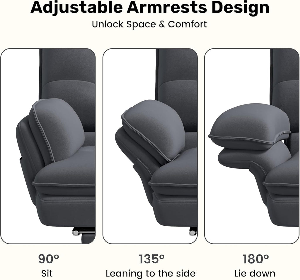 Criss Cross Office Chair with Flip-Up Armrests and Headrest, 135° Reclining Swivel Velvet Criss Cross Chair with Wheels & Foot Rest, Big and Tall Cloud Cross Legged Office Chair for Home, Gray