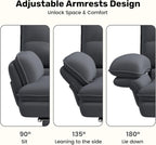 Criss Cross Office Chair with Flip-Up Armrests and Headrest, 135° Reclining Swivel Velvet Criss Cross Chair with Wheels & Foot Rest, Big and Tall Cloud Cross Legged Office Chair for Home, Gray
