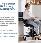 DUMOS Drafting Chair with Flip-up Arms, Tall Office Standing Desk Chair with 360° Swivel Rolling Wheels, Counter Height Adjustable, High Ergonomic Mesh Computer Chairs, Ink