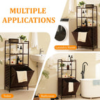 Baveke Bamboo Laundry Hamper with 3 Tier Shelves, Tilt Out Laundry Basket with Removable, Bathroom Storage Cabinet for Dirty Clothes, Hidden Corner Laundry Hamper for Bedroom, FSC-Certified, Brown
