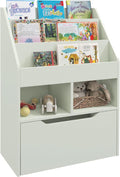 Bookcase Multi Shelf Rack Organizer with Storage Drawer for Books, Playroom, Pale Green