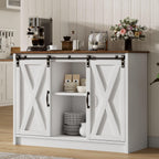 4 EVER WINNER Farmhouse Coffee Bar Cabinet, 42" Buffet Cabinet with Storage and Adjustable Shelf for Small Spaces, Coffee Station Cabinet with Sliding Barn Doors for Kitchen, Dining Room, White