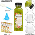 TOMNK 12pcs Juice Bottles, 12oz Reusable Plastic Juice Containers Bottles with Caps and Labels, Funnel, Brush Beverage Containers for Juicing, Smoothies, Tea, Milk