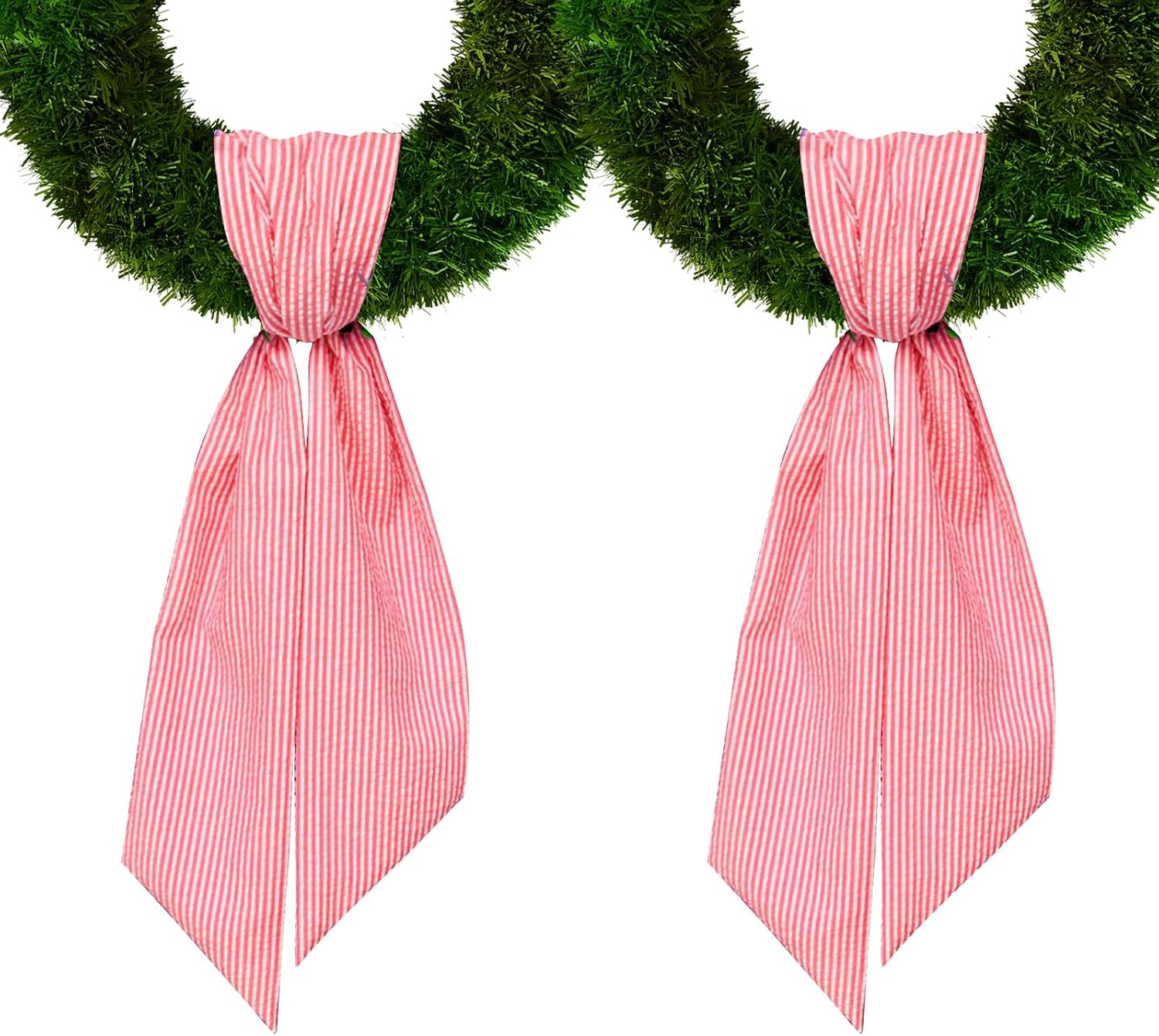 2 Pieces Christmas Wreath Sash for Front Door, Red Stripes Seersucker Sash Holiday Wedding Wreath Accessories for Home Baby Shower Birthday Decorations