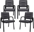 SUPER DEAL Office Guest Chair Bonded Leather Executive Side Chair Reception Chair with Solid Metal Frame Home Office Furniture, Set of 4, Black