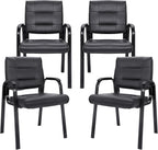SUPER DEAL Office Guest Chair Bonded Leather Executive Side Chair Reception Chair with Solid Metal Frame Home Office Furniture, Set of 4, Black