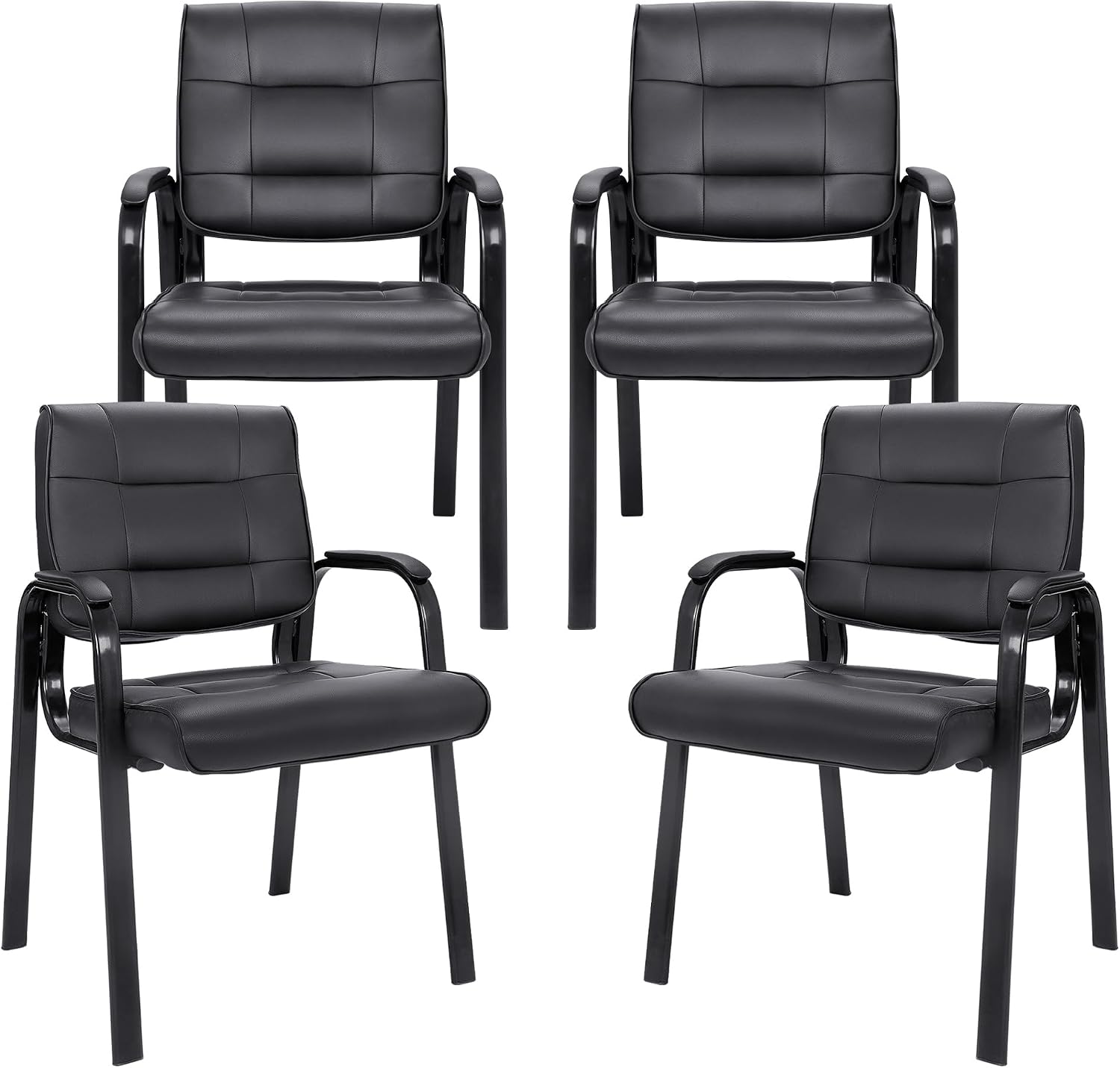 SUPER DEAL Office Guest Chair Bonded Leather Executive Side Chair Reception Chair with Solid Metal Frame Home Office Furniture, Set of 4, Black