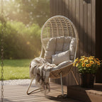 Kingdura Outdoor Wicker Egg Chair with Cushion, Oversized PE Rattan Chair, All-Weather Patio Lounge Chair for Balcony Porch Lawn & Indoor, 440LBS Capacity (Beige)