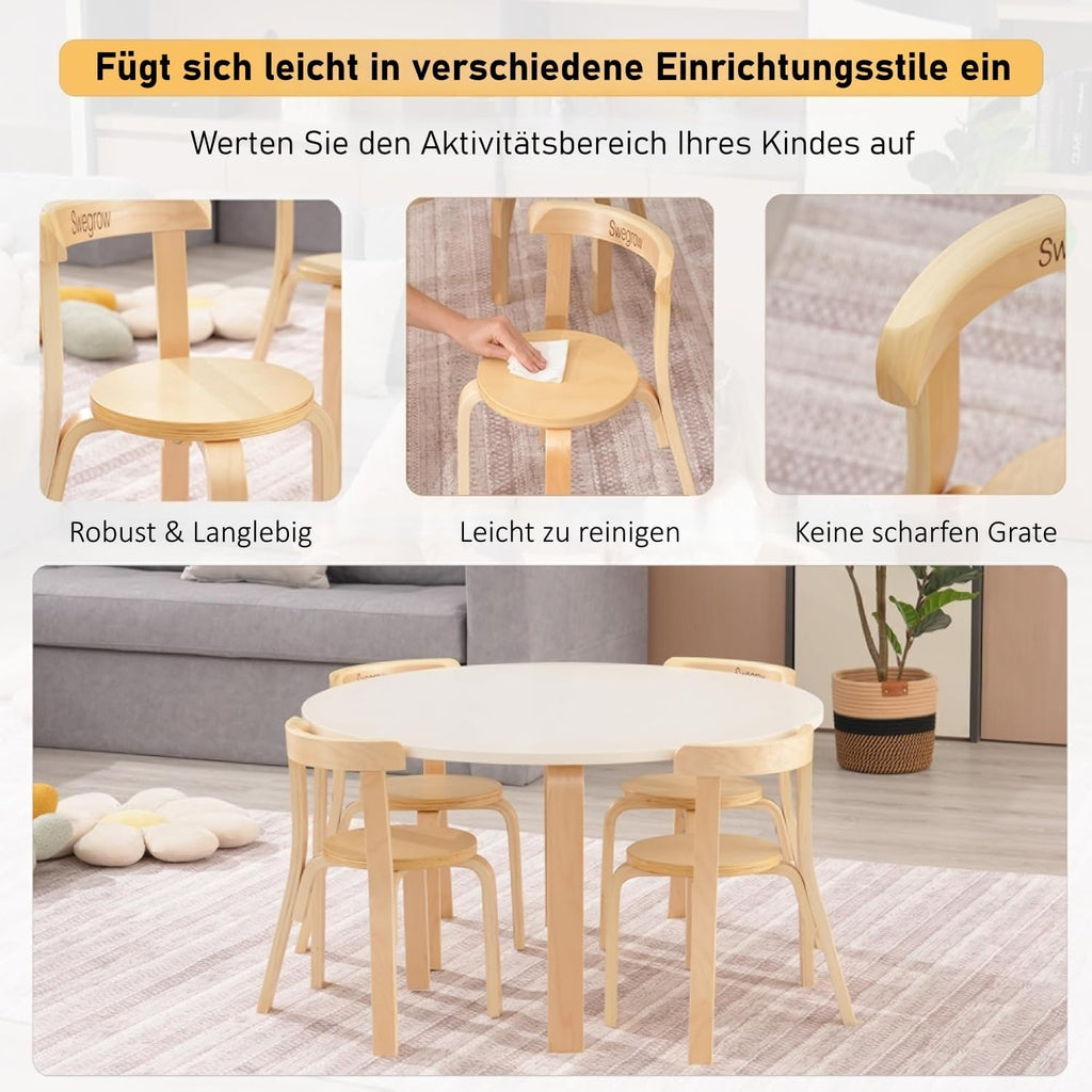 Swegrow Wooden Kids Chair, Toddler Chair for Table, Kids Stackable Chairs, Kid Wooden Furniture for Family/Playroom/Classroom（Set of 4-Natural Wood）
