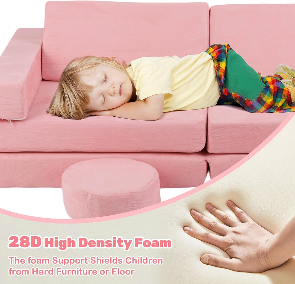INFANS Modular Kids Play Couch, 13 PCS Toddler Creative Sectional Fort Building Sofa for Bedroom, Playroom, Children Convertible Versatile Soft Foam Furniture Playset Crawling Floor Cushion