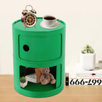 2 Tier Circular Nightstand, Circular Side Table with Storage, Round Cabinet End Table, Sliding Door Design, 88Lbs Load Capacity, Bedroom Living Room Organizer, Modern Green ABS Material, 12.5x15.7 in