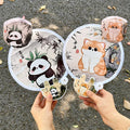 2Pcs Cute Cat Folding Fans, Maneki-Neko Design, 2-in-1 Cooling & Sun Protection, Quiet Portable Handheld Fans with Storage Bag,3.93 x 3.66 Inches Mini Size,Panda + Orange Cat