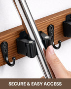 Lorbro 2 Pack Broom Holder Wall Mount, Wooden Broom and Mop Organizer Wall Hanging, Mop Hanger Rack with 4 Slots & 4 Hooks, Tool Organizer for Laundry Room, Closet, Garage, Kitchen