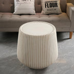 IRONORA White Vertical Fluted Round Side Table, Barrel Shaped Pedestal End Table, Pleated Textured Accent Coffee Table for Living Room Bedroom Entryway, Minimalist Indoor Decor Nightstand