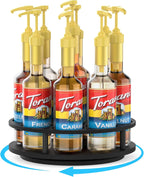 THYGIFTREE Rotating Coffee Syrup Organizer for Countertop, 9-Bottle Wooden Syrup Rack & Bottle Holder for Coffee Bar Station, Turntable Display Stand, Black