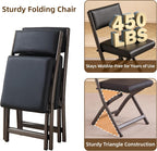 Folding Chairs with Cushion 2 Pack, High-Resilience Foam, Black | 450LBS Capacity, 2-Inch Thick Cushion, 4.7" Folded, Foldable Dining Chairs for Kitchen Dining Room Wedding Office Party