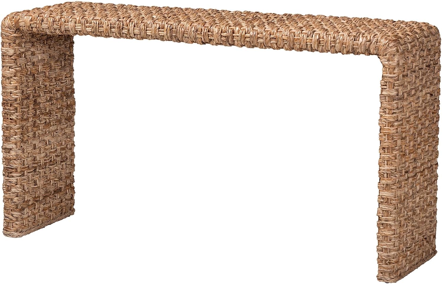 Bali & pari Alda Handwoven Seagrass Console Table - Rustic Wicker Waterfall Accent Table for Living Room, Hallway, or Entryway, Natural Brown