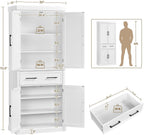 Yaheetech Kitchen Pantry Storage Cabinet with 4 Doors and 2 Adjustable Shelves, 72.5" Freestanding Tall Cupboard Cabinet with Drawer for Dining/Living Room, White