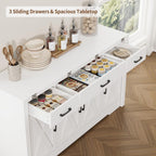 Yanosaku 55" Extendable Buffet Cabinet, Modern Farmhouse Kitchen Sideboard with 3 Drawers & Adjustable Shelves, Space-Saving Storage Credenza for Apartment, Small Spaces, Living Room, White
