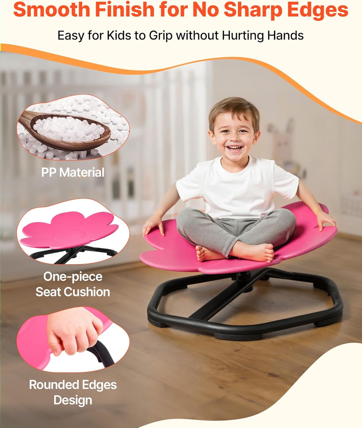 VEVOR Kids Swivel Chair, 220 lbs Capacity, Flower Shape Sensory Spinning Chair, Autistic Kids Sensory Toy Seat with Non-Slip Metal Base, Toddler Sit & Spin Seat for Coordination Balance Focus, Rose