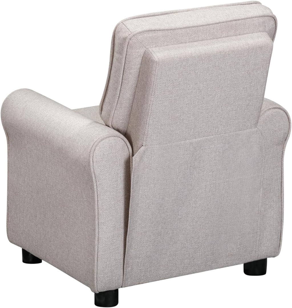 Olive & Opie Jordan Kids/Toddler Push Back Recliner Chair, Lounge Sofa for Boys & Girls Ages 3 and Up, Soft Upholstery, Greige