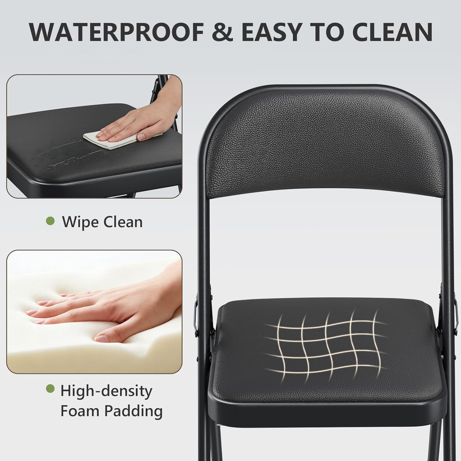 Folding Chair 4 Pack, Comfy PU Leather Padded Folding Chairs for Outside and Indoor, Heavy Duty Portable Foldable Metal Commercial Seat for Home Office, Dorm, Party, Backyard, Lawn, Patio