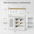 Wine Bar Cabinet, 3-Tier Removable wine rack cabinet glass holder, Mesh door adjustable shelf display cabinet bar, Waterproof metal frame buffet cabinet with storage coffee station bar cabinet, White