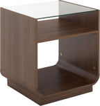 SAFAVIEH Furniture - Acres Accent Table - Walnut Wood & Glass Top - 2 Shelves - Ideal for Living Room, Bedroom, 20" W x 18" D x 23" H (ACC2329C)