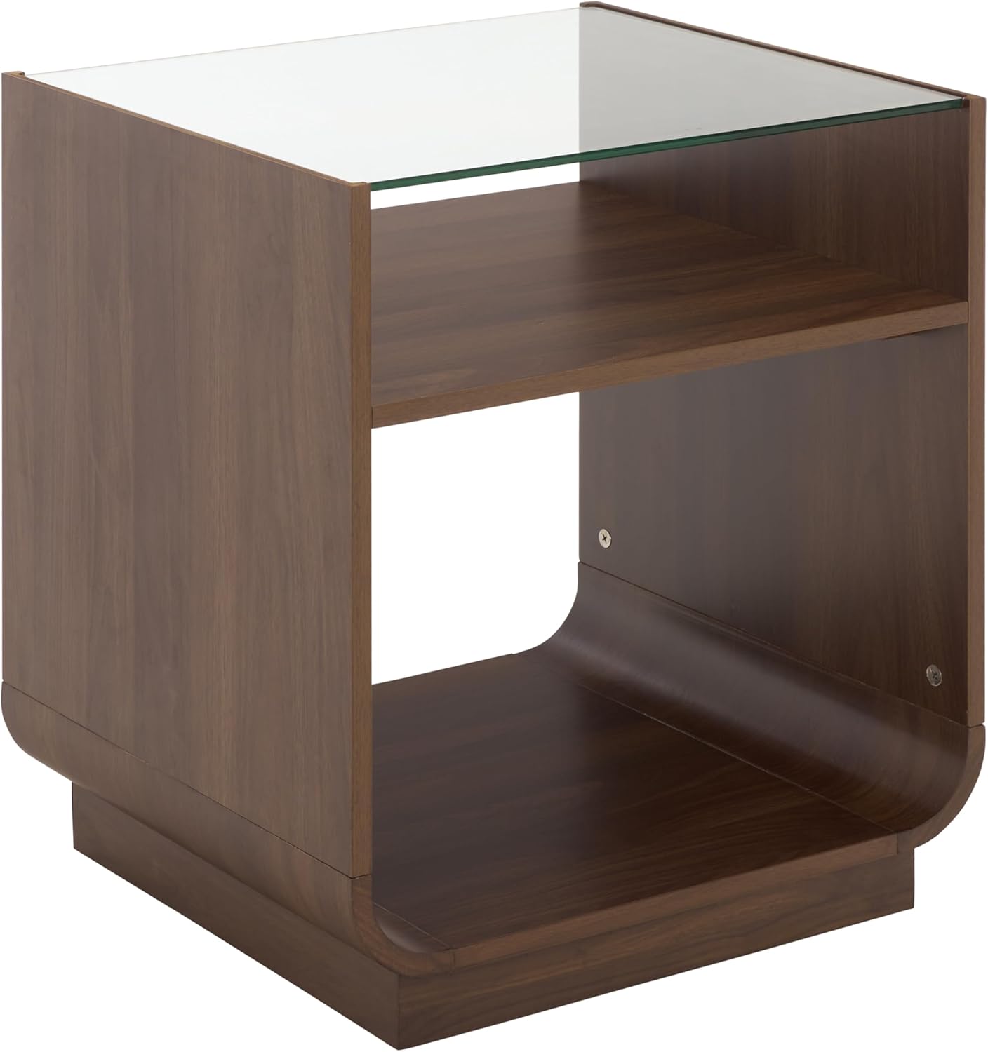 SAFAVIEH Furniture - Acres Accent Table - Walnut Wood & Glass Top - 2 Shelves - Ideal for Living Room, Bedroom, 20" W x 18" D x 23" H (ACC2329C)