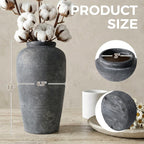 Rustic Distressed Ceramic Threaded Vase, 11"H Handmade Wabi Sabi Decor Vase (Deep Charcoal with Light Gray Weathering and Wheat Beige Patches) for Living Room Table Centerpieces, Entryway & Fireplace