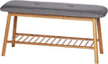 WENKO Entryway Bench with Shoe Storage, Shoe Storage Bench, Shoe Bench with Padded Seat, Bamboo Shoe Rack, Shoe Shelf, Grey, 90 x 45 x 34 cm