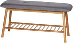 WENKO Entryway Bench with Shoe Storage, Shoe Storage Bench, Shoe Bench with Padded Seat, Bamboo Shoe Rack, Shoe Shelf, Grey, 90 x 45 x 34 cm