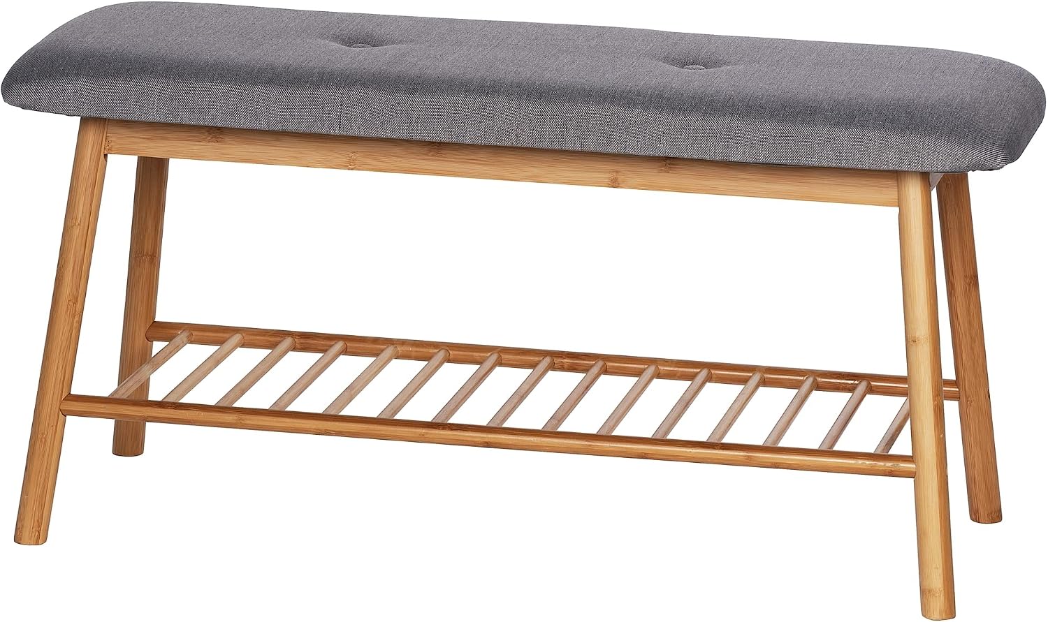 WENKO Entryway Bench with Shoe Storage, Shoe Storage Bench, Shoe Bench with Padded Seat, Bamboo Shoe Rack, Shoe Shelf, Grey, 90 x 45 x 34 cm