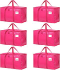 6 Pack Extra Large Moving Bags, 93L Heavy Duty Storage Totes with Reinforced Handles, Strong Zippers, Water-Resistant Foldable Packing Bags for Clothes and Bedding, Rose Pink
