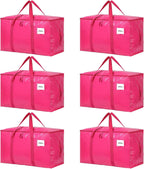 6 Pack Extra Large Moving Bags, 93L Heavy Duty Storage Totes with Reinforced Handles, Strong Zippers, Water-Resistant Foldable Packing Bags for Clothes and Bedding, Rose Pink
