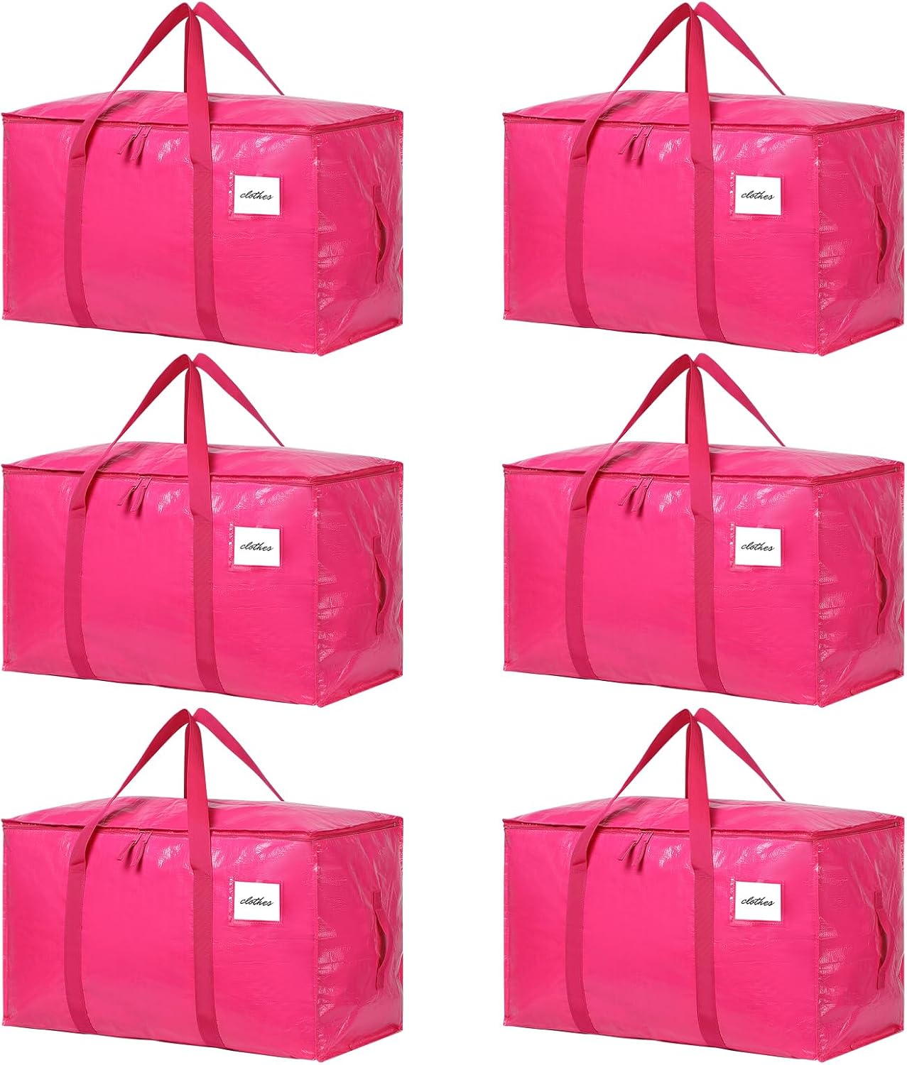 6 Pack Extra Large Moving Bags, 93L Heavy Duty Storage Totes with Reinforced Handles, Strong Zippers, Water-Resistant Foldable Packing Bags for Clothes and Bedding, Rose Pink