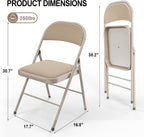 VINGLI 6 Pack Folding Chairs with Padded Seats, Metal Frame with Fabric Seat & Back, Capacity 350 lbs, Khaki, Set of 6