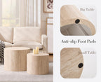 EALSON Nesting Coffee Tables Set of 2 Farmhouse Small Round End Tables Modern Circle Side Table Drum Table for Living Room/Small Spaces/Bedroom/Balcony, No Assembly, Travertine