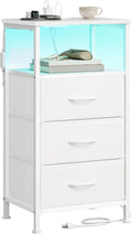 SONGMICS BELLAH Collection - Nightstand with Charging Station and App-Controlled Adjustable LED Lights, Bed Side Table, 3 Drawers and 1 Open Shelf, Modern, Cloud White and Snow White ULGS303WH01S