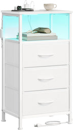 SONGMICS BELLAH Collection - Nightstand with Charging Station and App-Controlled Adjustable LED Lights, Bed Side Table, 3 Drawers and 1 Open Shelf, Modern, Cloud White and Snow White ULGS303WH01S