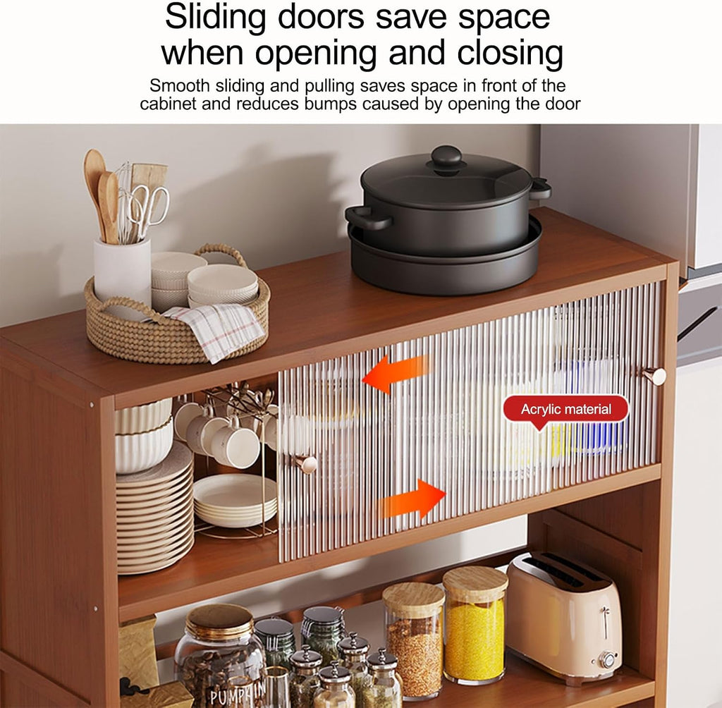 Narrow Kitchen Pantry Storage Cabinet, Sliding Racks with Door, Kitchen Pantry Cabinet with Doors and Drawers, Cupboard for Dining Room Living Room Furniture