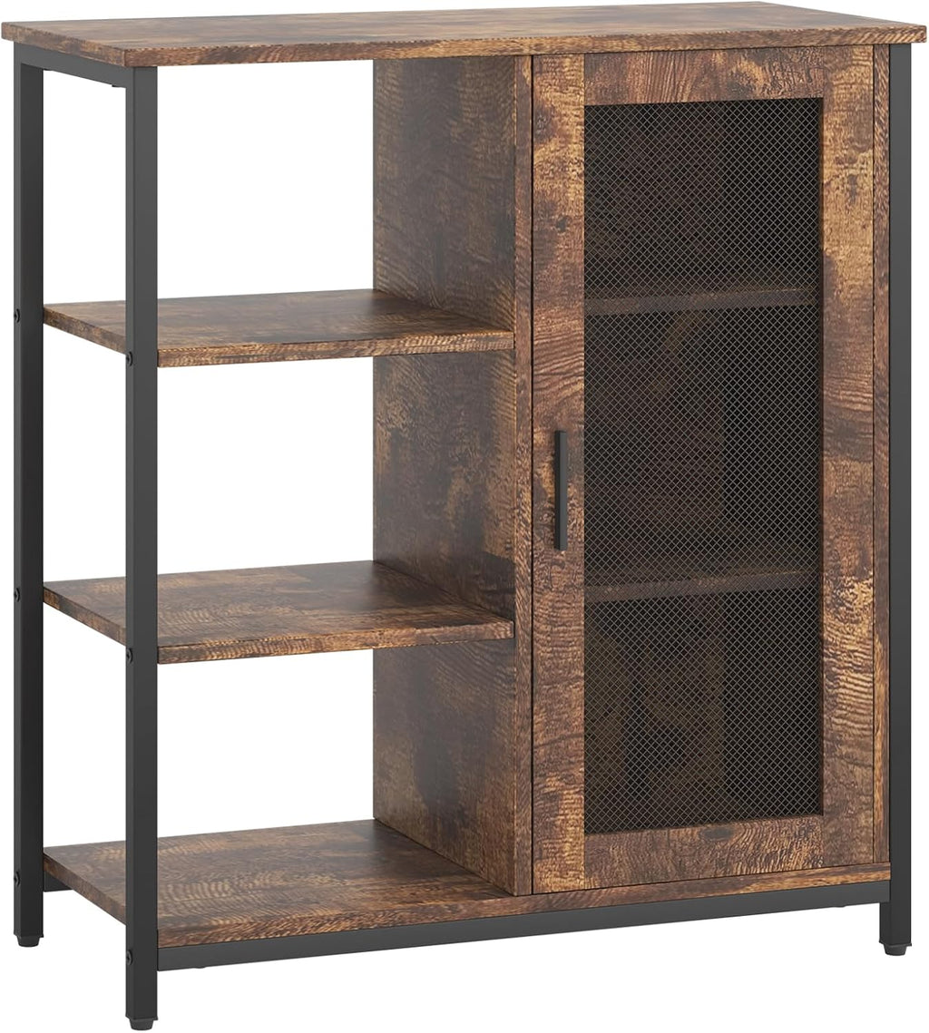 LVSOMT Mini Coffee Bar Cabinet for Home Kitchen, 27.5'' Coffee Stand Station with Adjustable Shelves & Door, Farmhouse Sideboard Buffet for Small Space, Dining Room, Living Room, Industrial Brown