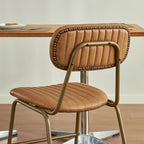 Mid Century Modern Dining Chairs Set of 2, Retro Chair with Faux Leather Upholstered Seat/Backrests & Vintage Distressing Metal Legs & Leg Protectors for Kitchen Dining Room (Brown,Assemble)