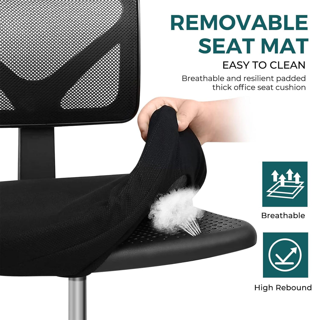 DUMOS Small Office Chair Armless, Ergonomic Adjustable Home Office Swivel Rolling Task Chair No Arms, Comfy Mesh Mid Back Computer Work Vanity Desk Chiars with Wheels for Small Spaces, Inky