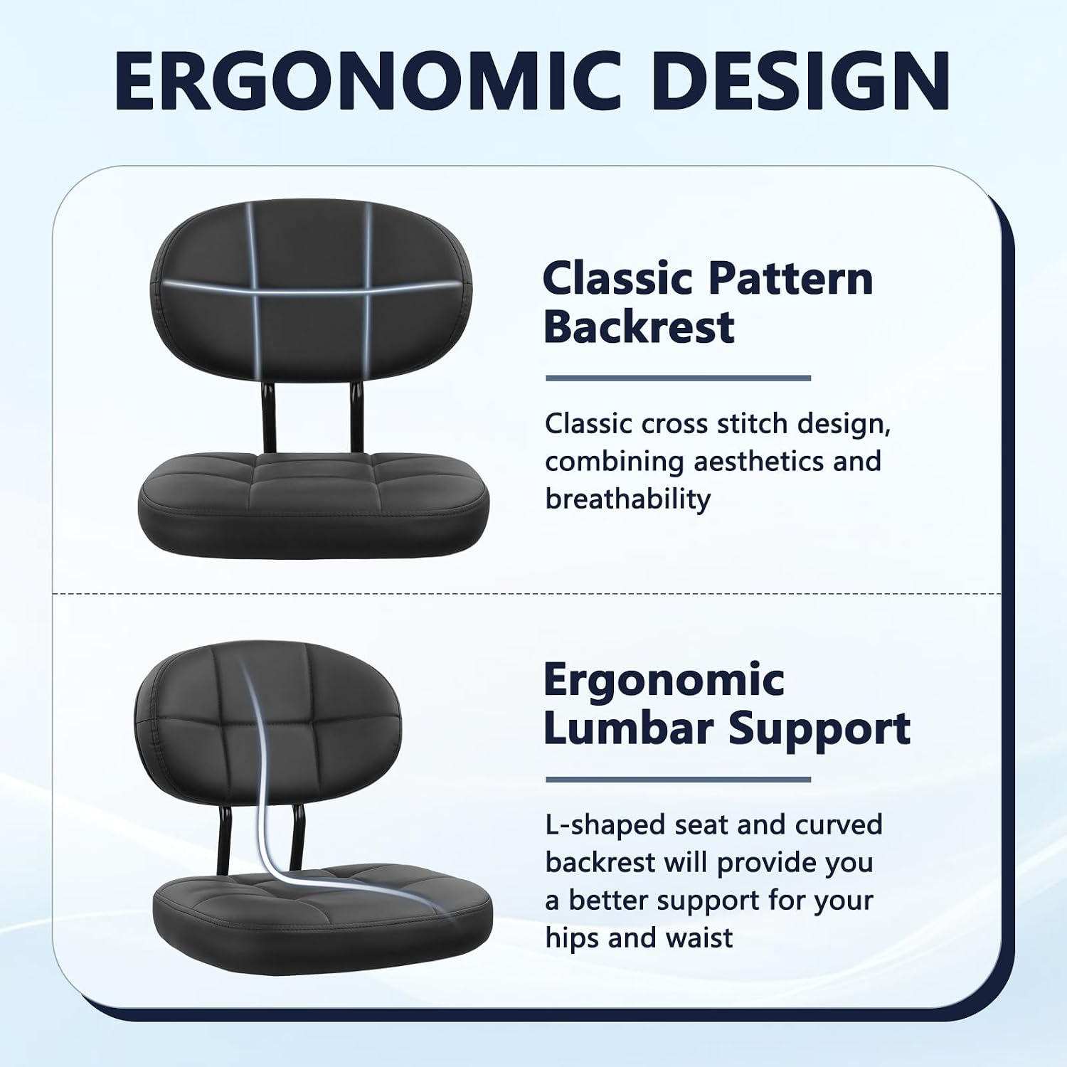 KLASIKA Leather Drafting Stool Chair with Ergonomic Backrest & Footrest, Adjustable Height 360° Swivel Rolling Stools, Tall Padded Seat Office Chair for Standing Desk, Shop, Drawing, Black, 2 Pack