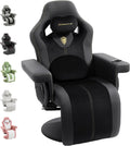 Dowinx Racing Style Gaming Recliner Chair with Massage Lumbar, Footrest, Cup Holder, Side Pouch, High Back Ergonomic Video Game Chair Reclining No Wheels Heavy Duty, Black Yellow FabricLeather