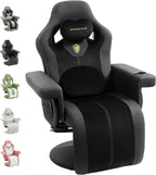 Dowinx Racing Style Gaming Recliner Chair with Massage Lumbar, Footrest, Cup Holder, Side Pouch, High Back Ergonomic Video Game Chair Reclining No Wheels Heavy Duty, Black Yellow FabricLeather